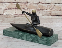 Canoeing Trophy Bronze Sculpture by Mario Nick on Green Marble Base