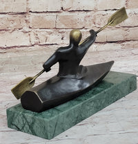 Canoeing Trophy Bronze Sculpture by Mario Nick on Green Marble Base