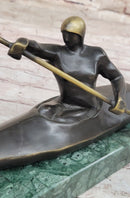 Canoeing Trophy Bronze Sculpture by Mario Nick on Green Marble Base