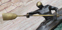 Canoeing Trophy Bronze Sculpture by Mario Nick on Green Marble Base