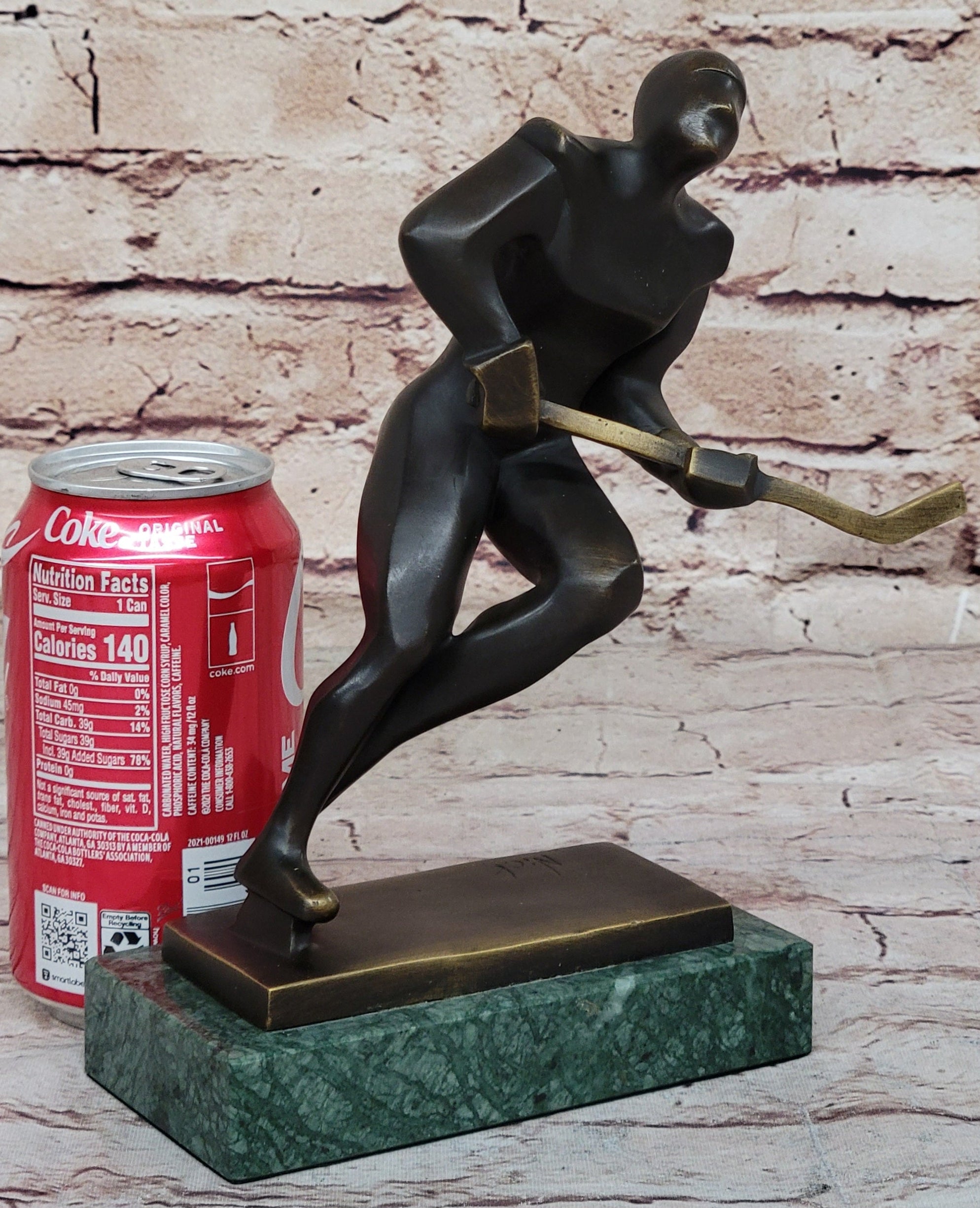 Bronze Metal Hockey Player Trophy on Marble Base