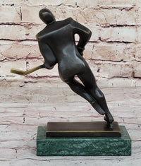 Bronze Metal Hockey Player Trophy on Marble Base