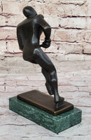Bronze Metal Hockey Player Trophy on Marble Base