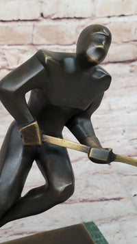 Bronze Metal Hockey Player Trophy on Marble Base