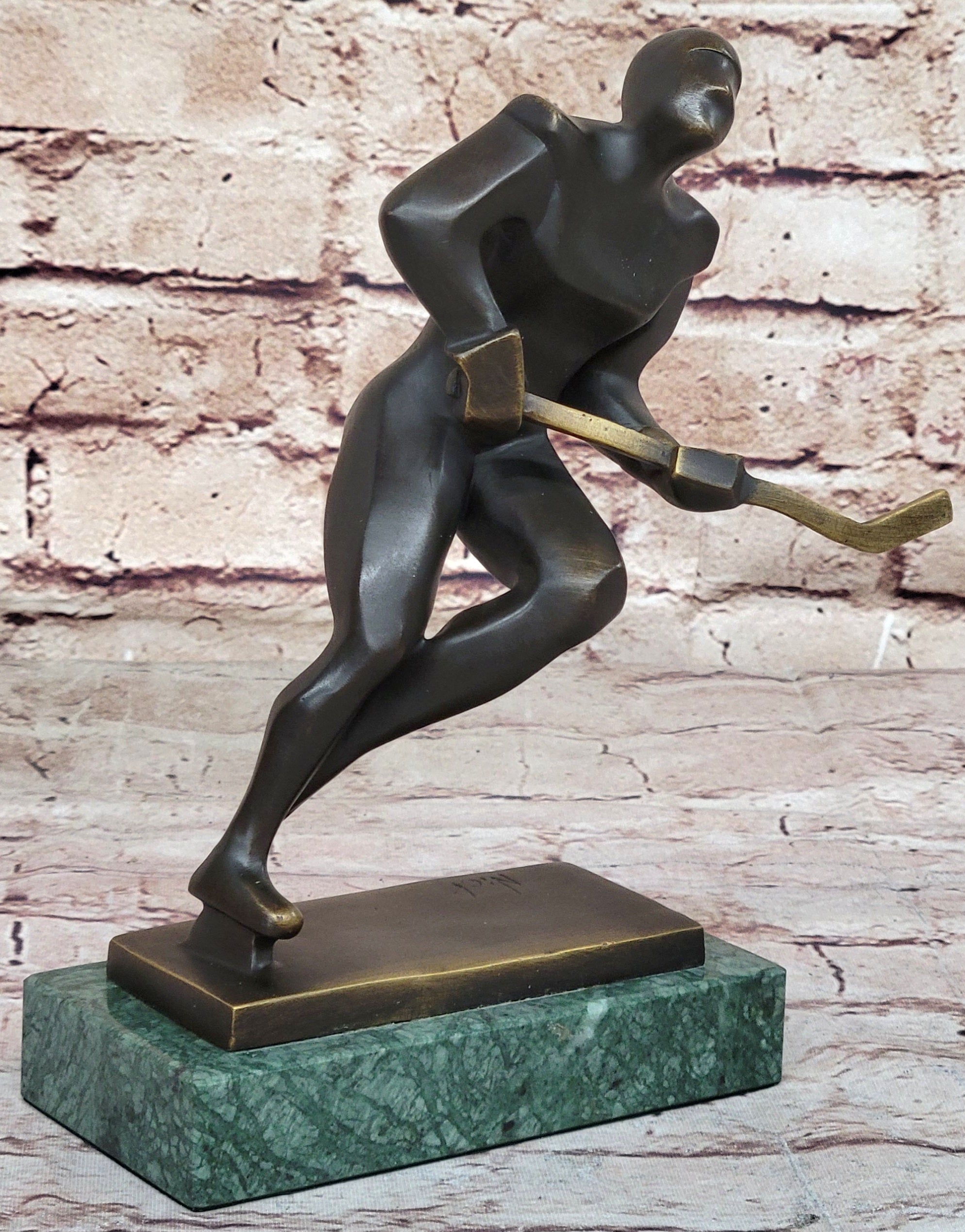 Bronze Metal Hockey Player Trophy on Marble Base