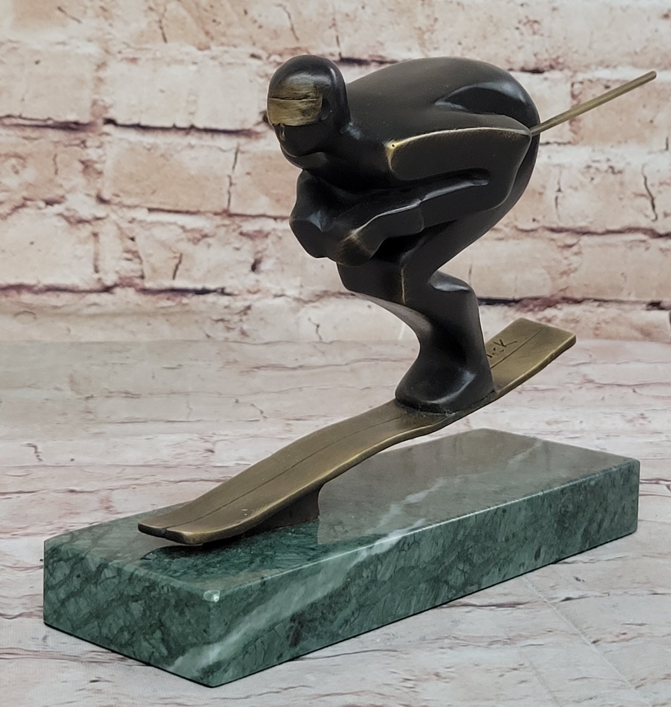 Bronze Sport Trophy Mid Century Skiing by Mario Nick Signed