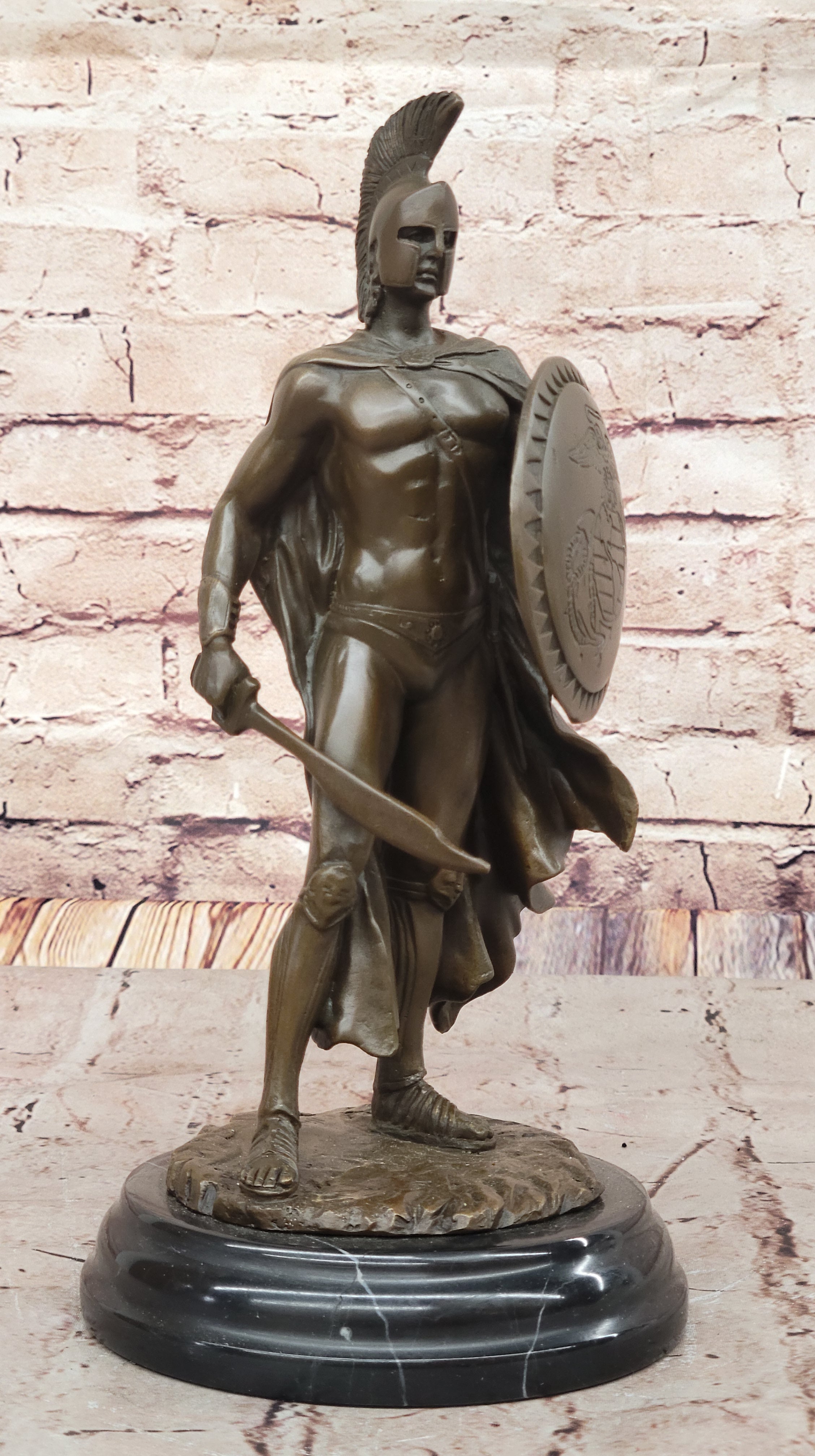 Spartan Greek Warrior w/ US Marine Corps Logo Bronze 12" x 6"