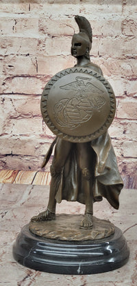 Spartan Greek Warrior w/ US Marine Corps Logo Bronze 12" x 6"