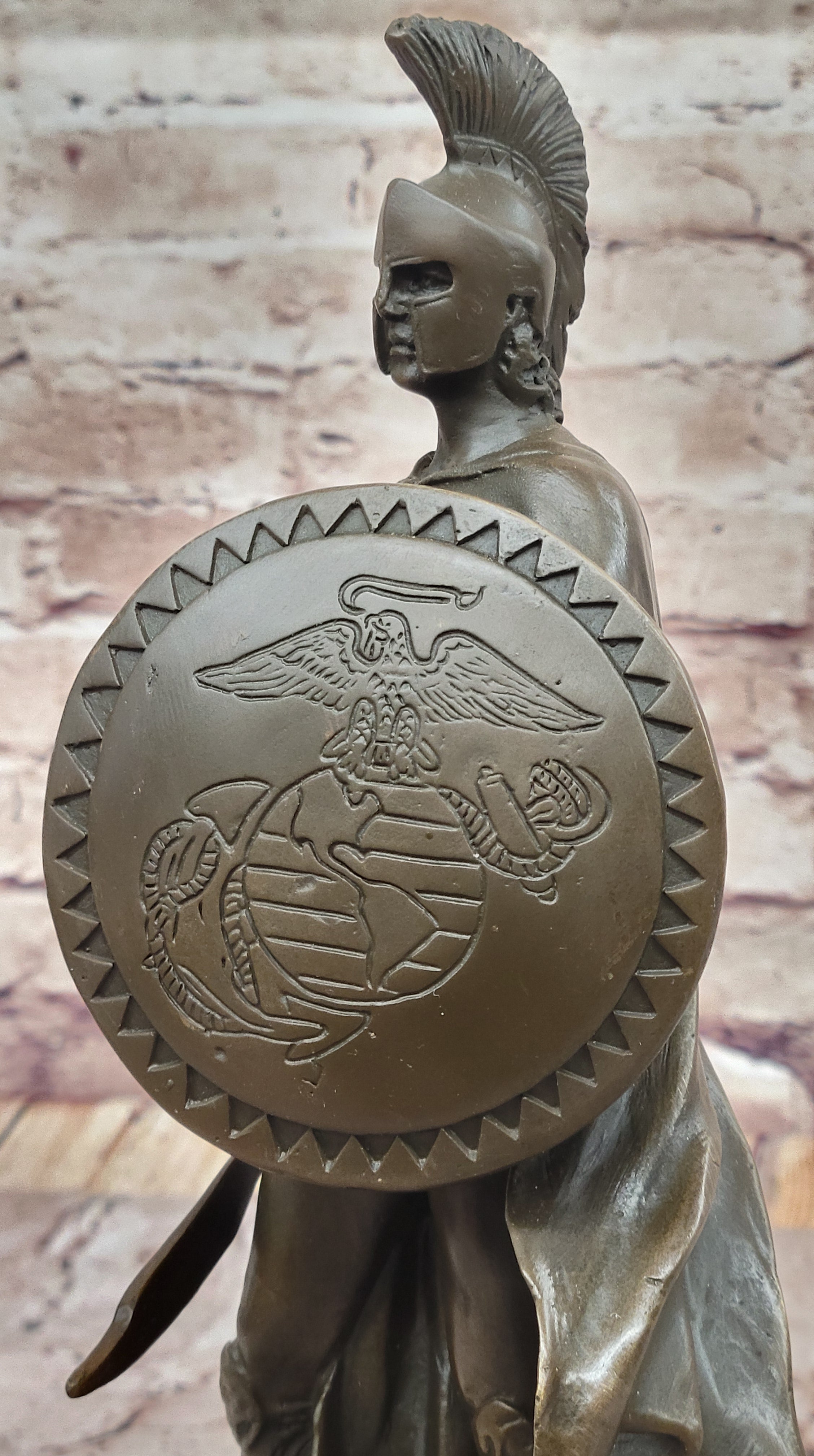 Spartan Greek Warrior w/ US Marine Corps Logo Bronze 12" x 6"