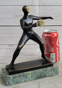 Ping Pong Bronze Metal Sculpture on Green Marble Base
