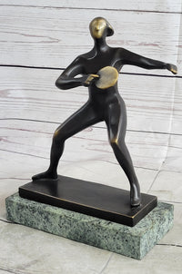 Ping Pong Bronze Metal Sculpture on Green Marble Base