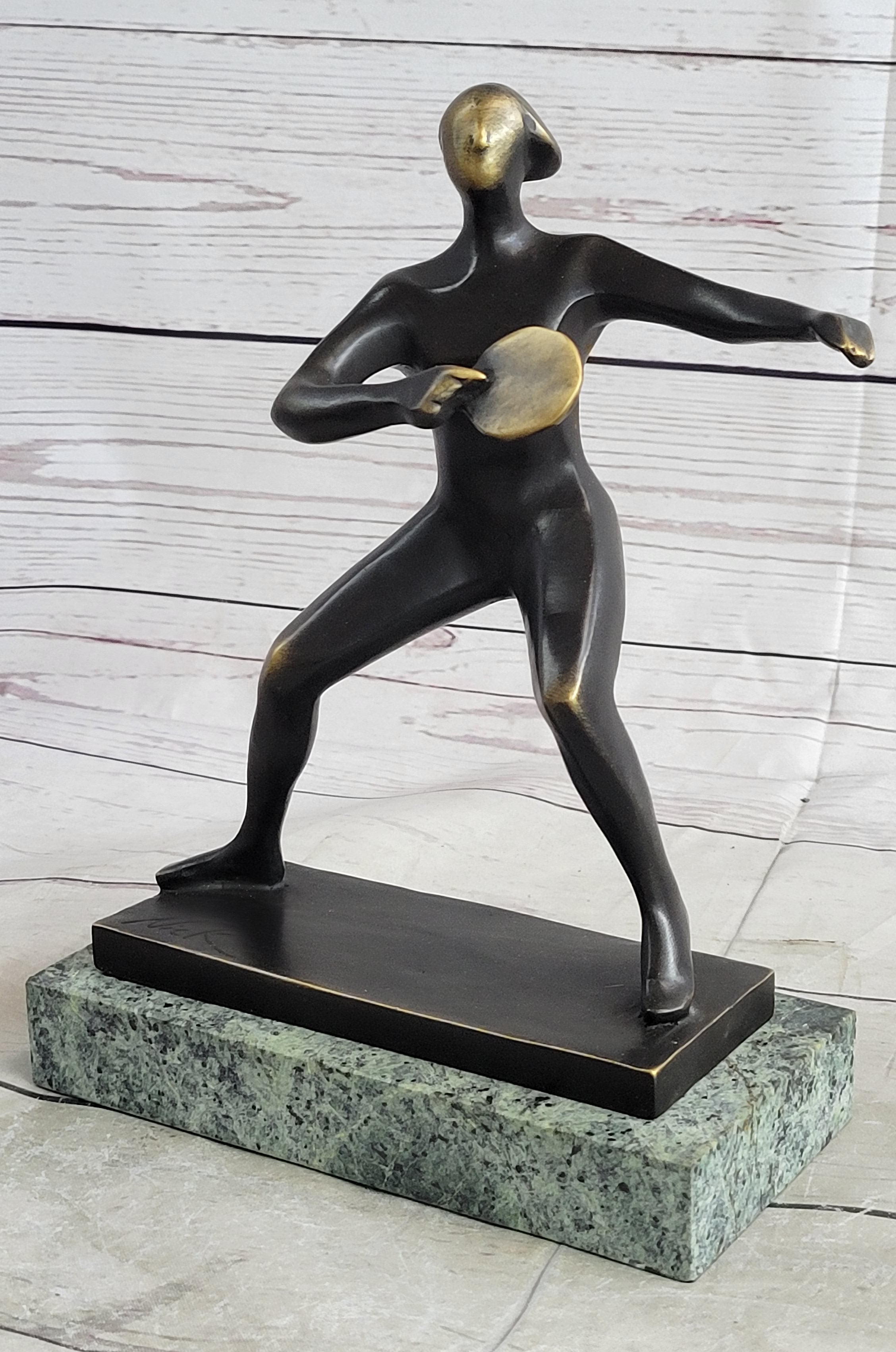 Ping Pong Bronze Metal Sculpture on Green Marble Base