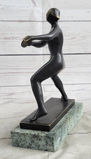 Ping Pong Bronze Metal Sculpture on Green Marble Base