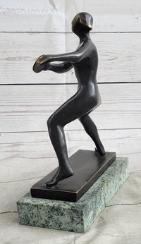 Ping Pong Bronze Metal Sculpture on Green Marble Base