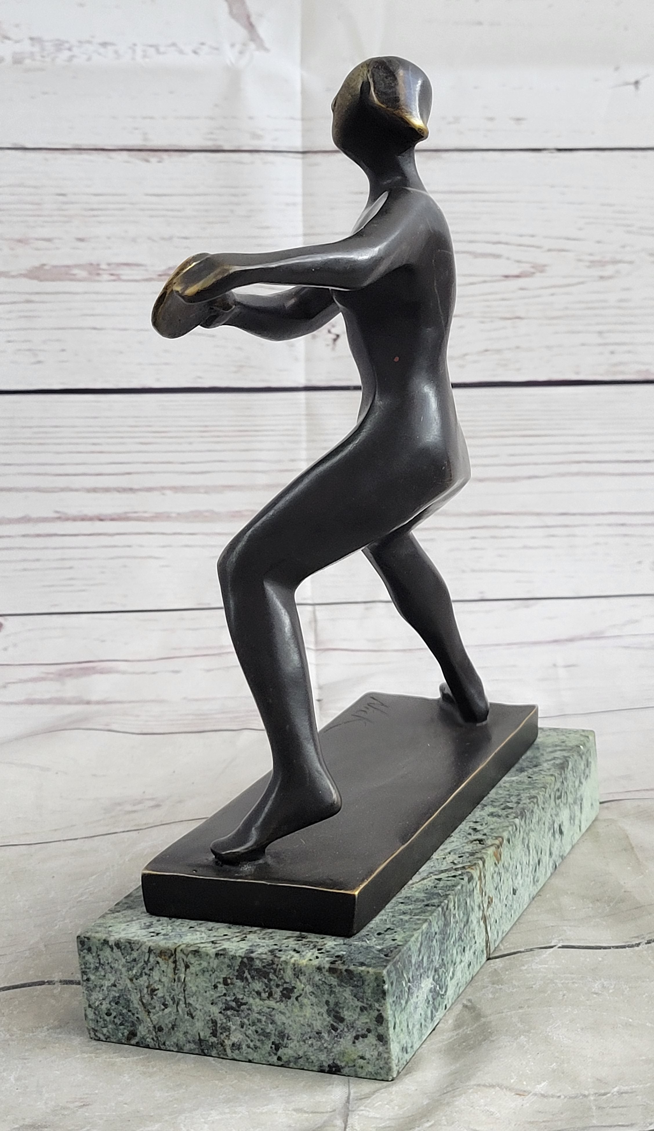 Ping Pong Bronze Metal Sculpture on Green Marble Base