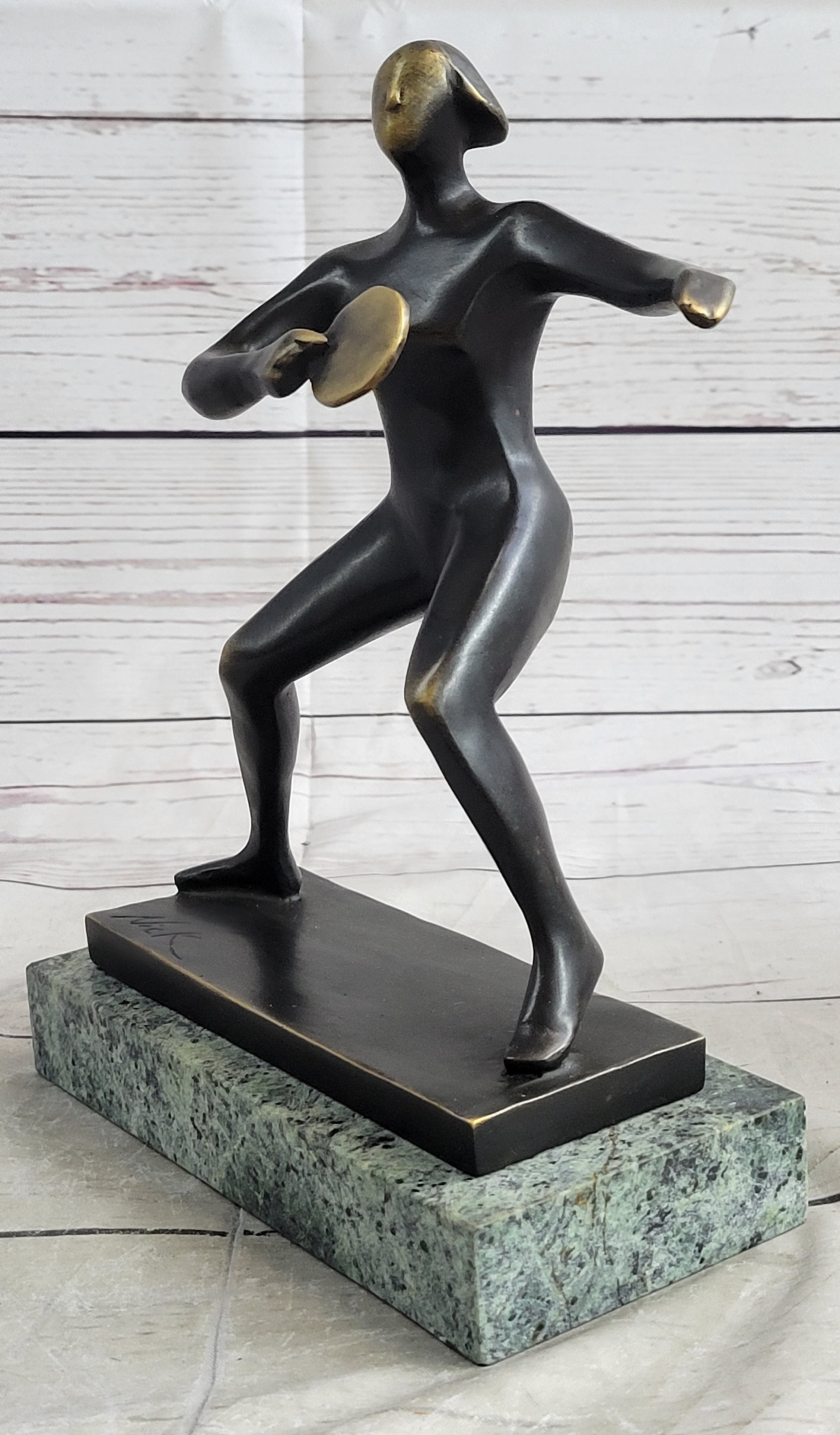 Ping Pong Bronze Metal Sculpture on Green Marble Base