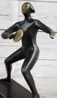 Ping Pong Bronze Metal Sculpture on Green Marble Base
