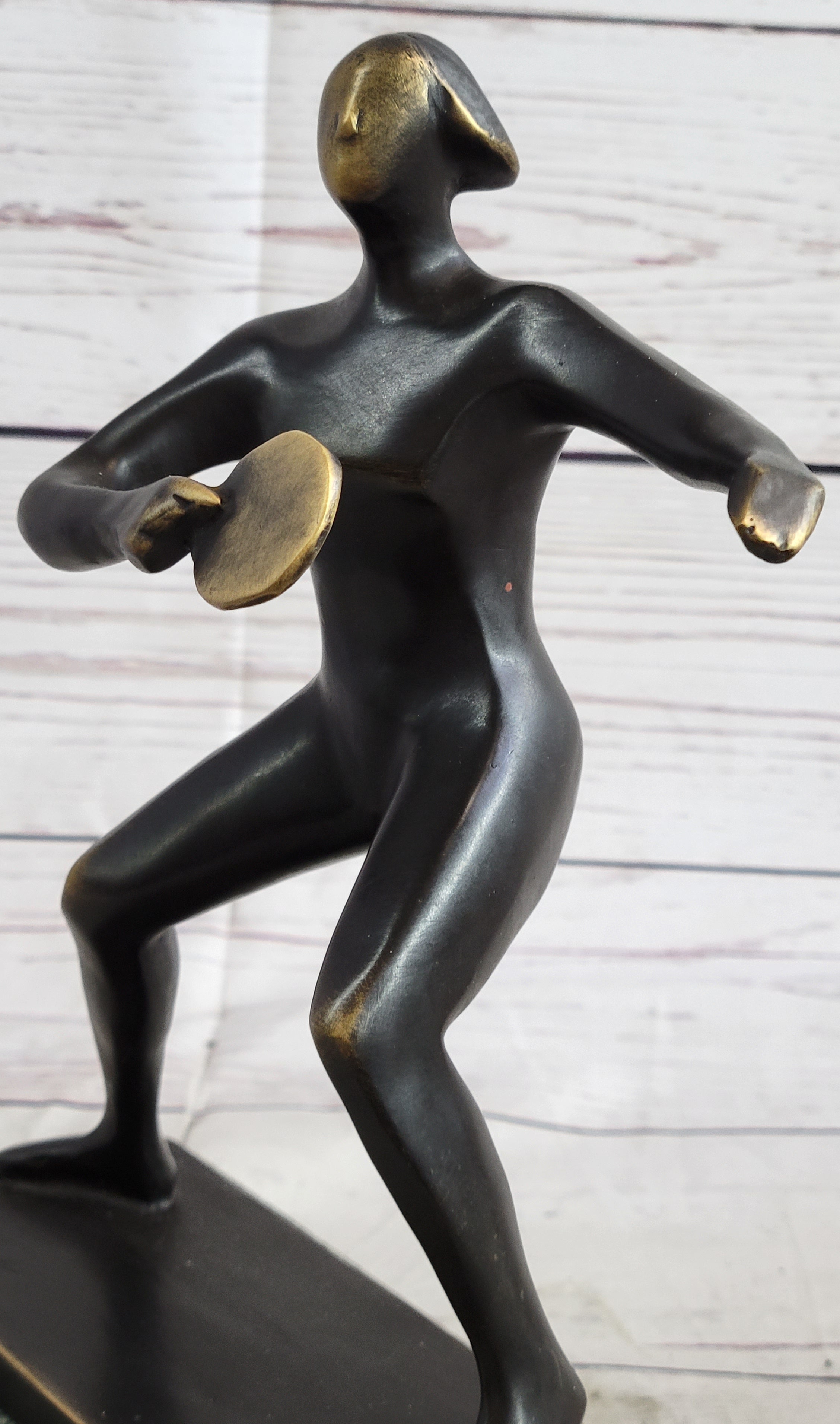 Ping Pong Bronze Metal Sculpture on Green Marble Base