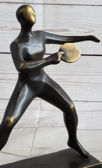 Ping Pong Bronze Metal Sculpture on Green Marble Base