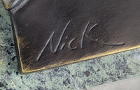 Ping Pong Bronze Metal Sculpture on Green Marble Base