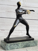 Ping Pong Bronze Metal Sculpture on Green Marble Base