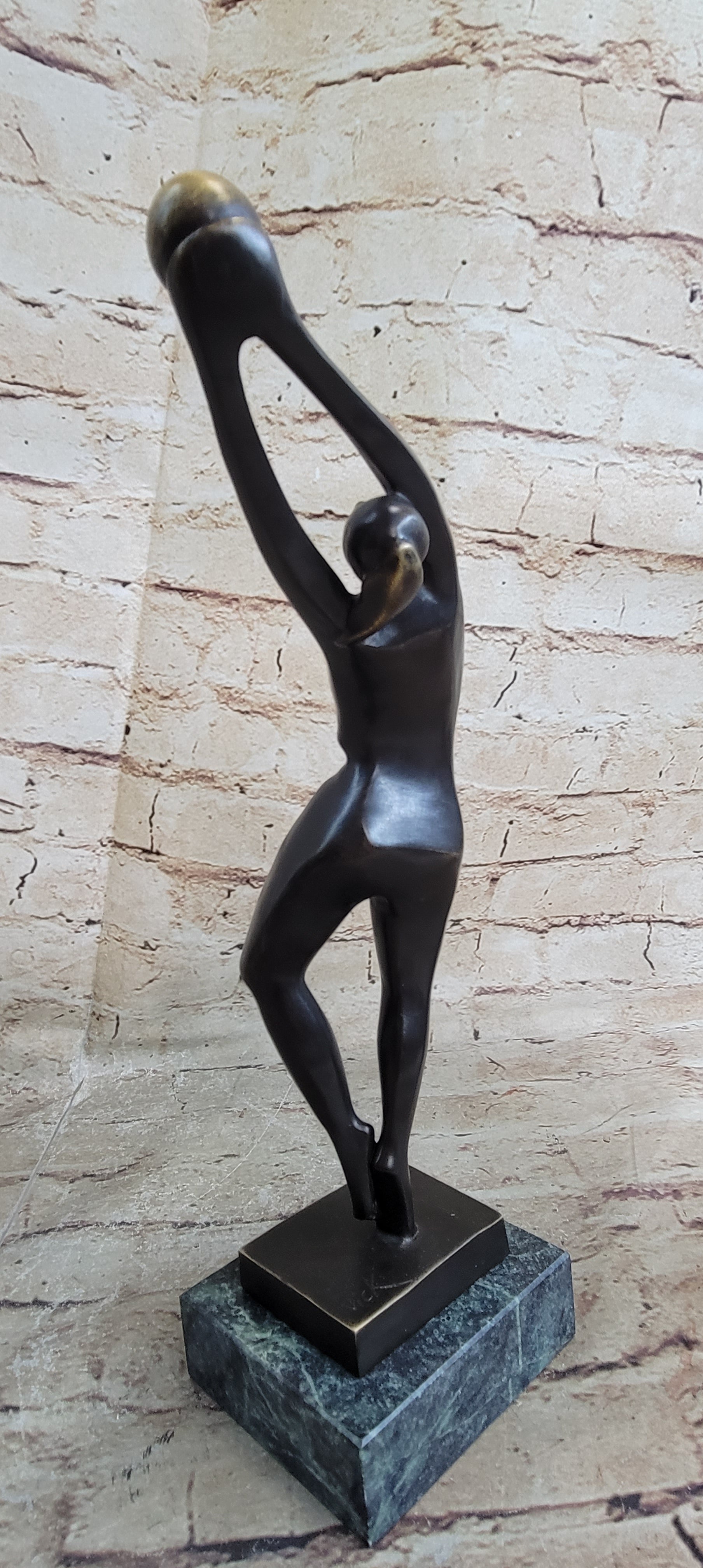 Signed Abstract Modern Art Basketball Player Bronze Sculpture