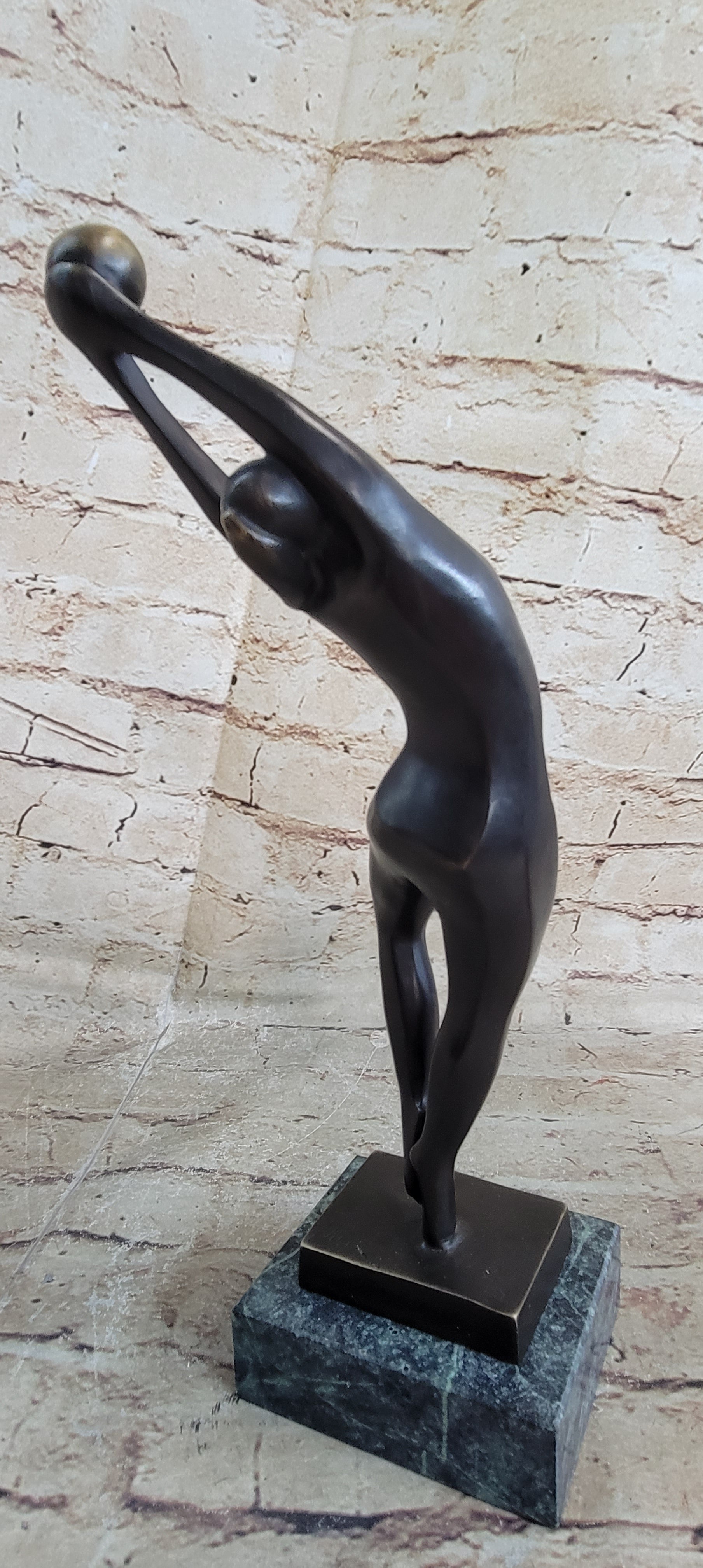 Signed Abstract Modern Art Basketball Player Bronze Sculpture