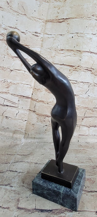 Signed Abstract Modern Art Basketball Player Bronze Sculpture