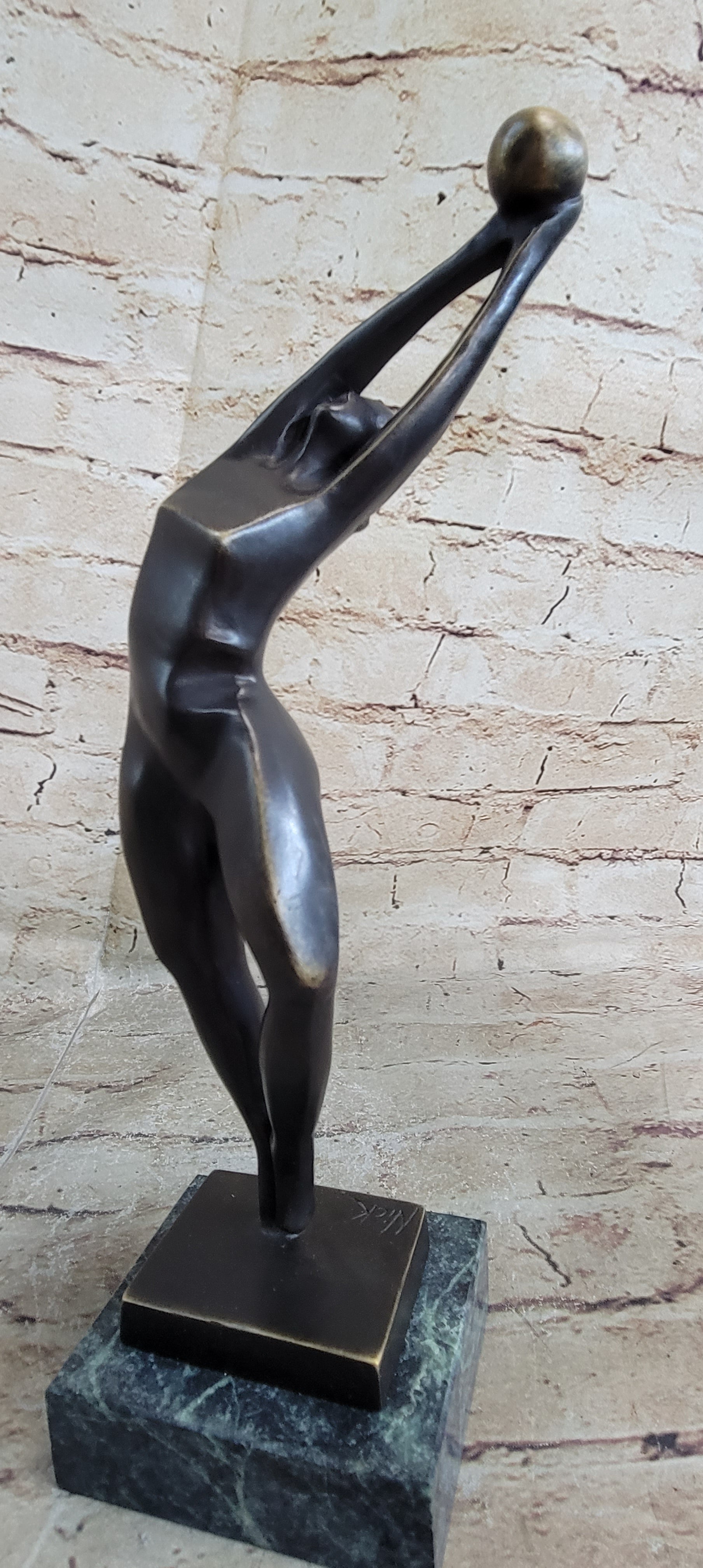 Signed Abstract Modern Art Basketball Player Bronze Sculpture