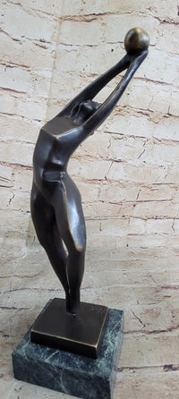 Signed Abstract Modern Art Basketball Player Bronze Sculpture