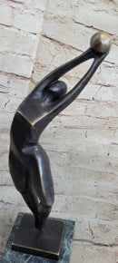 Signed Abstract Modern Art Basketball Player Bronze Sculpture