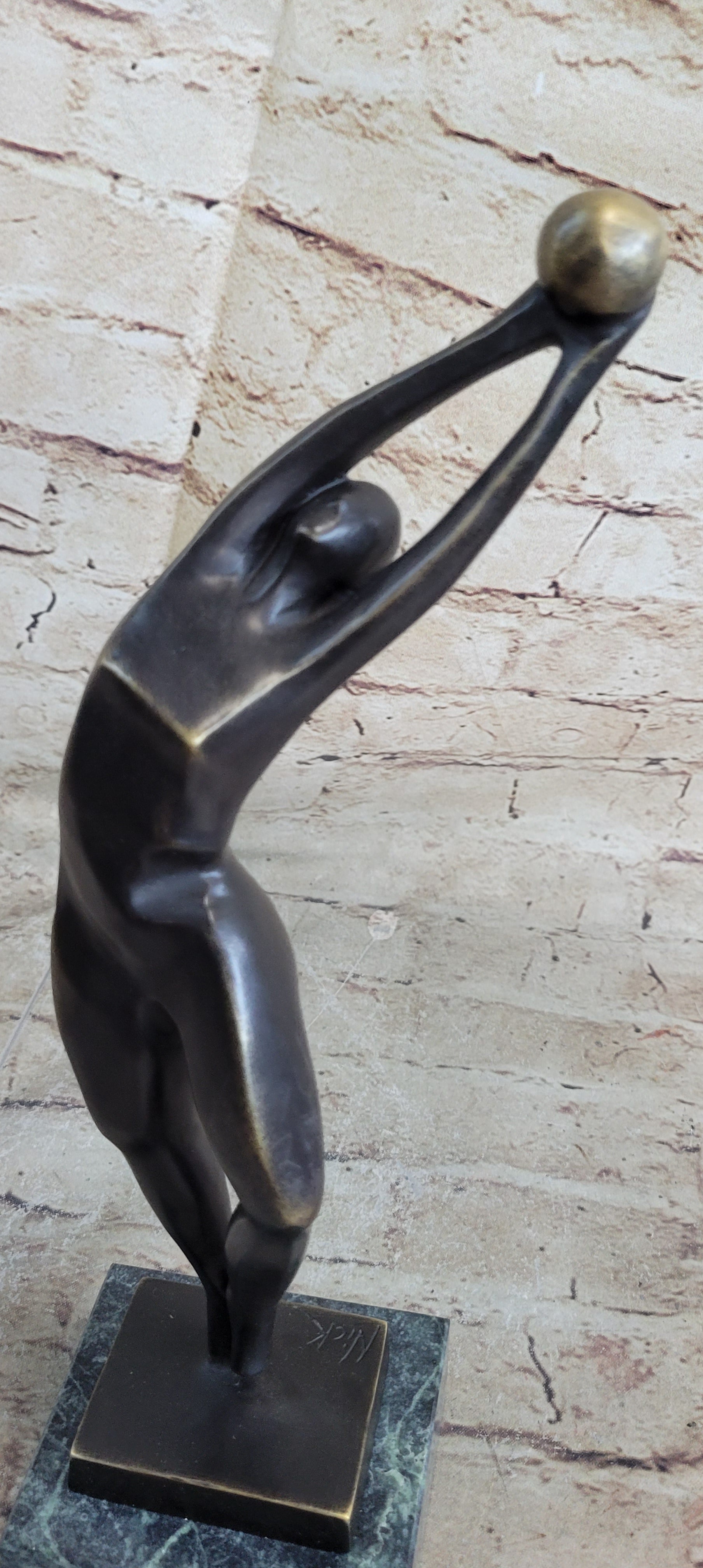 Signed Abstract Modern Art Basketball Player Bronze Sculpture