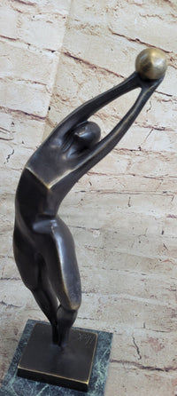 Signed Abstract Modern Art Basketball Player Bronze Sculpture