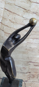 Signed Abstract Modern Art Basketball Player Bronze Sculpture