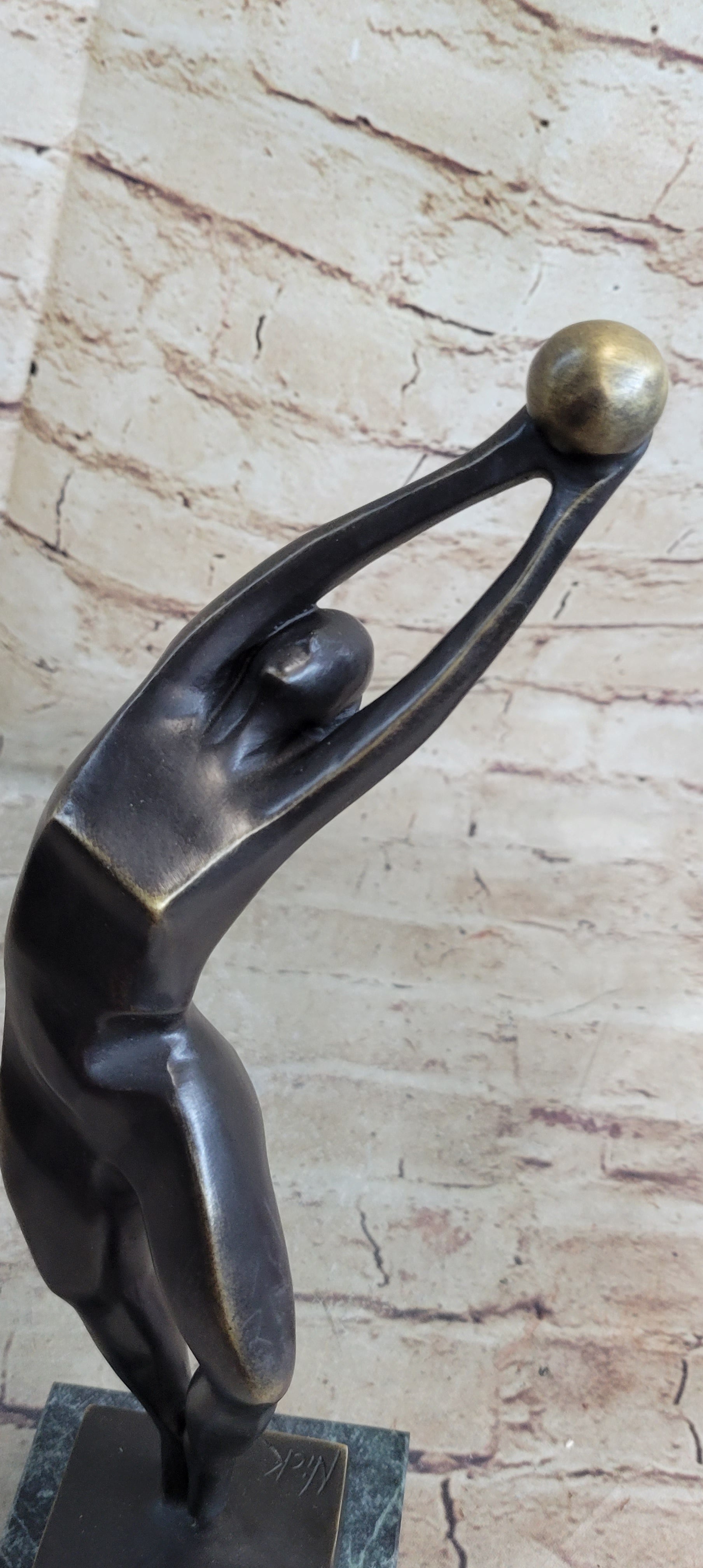 Signed Abstract Modern Art Basketball Player Bronze Sculpture