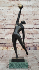 Abstract Bronze Volleyball Athlete with Ball on Marble Base