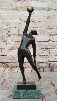Abstract Bronze Volleyball Athlete with Ball on Marble Base