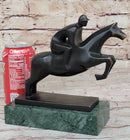 Signed Mario Nick Sport Jockey on Horse Bronze Sculpture