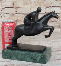 Signed Mario Nick Sport Jockey on Horse Bronze Sculpture