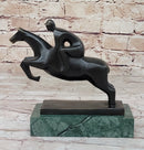 Signed Mario Nick Sport Jockey on Horse Bronze Sculpture