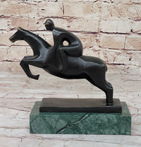 Signed Mario Nick Sport Jockey on Horse Bronze Sculpture