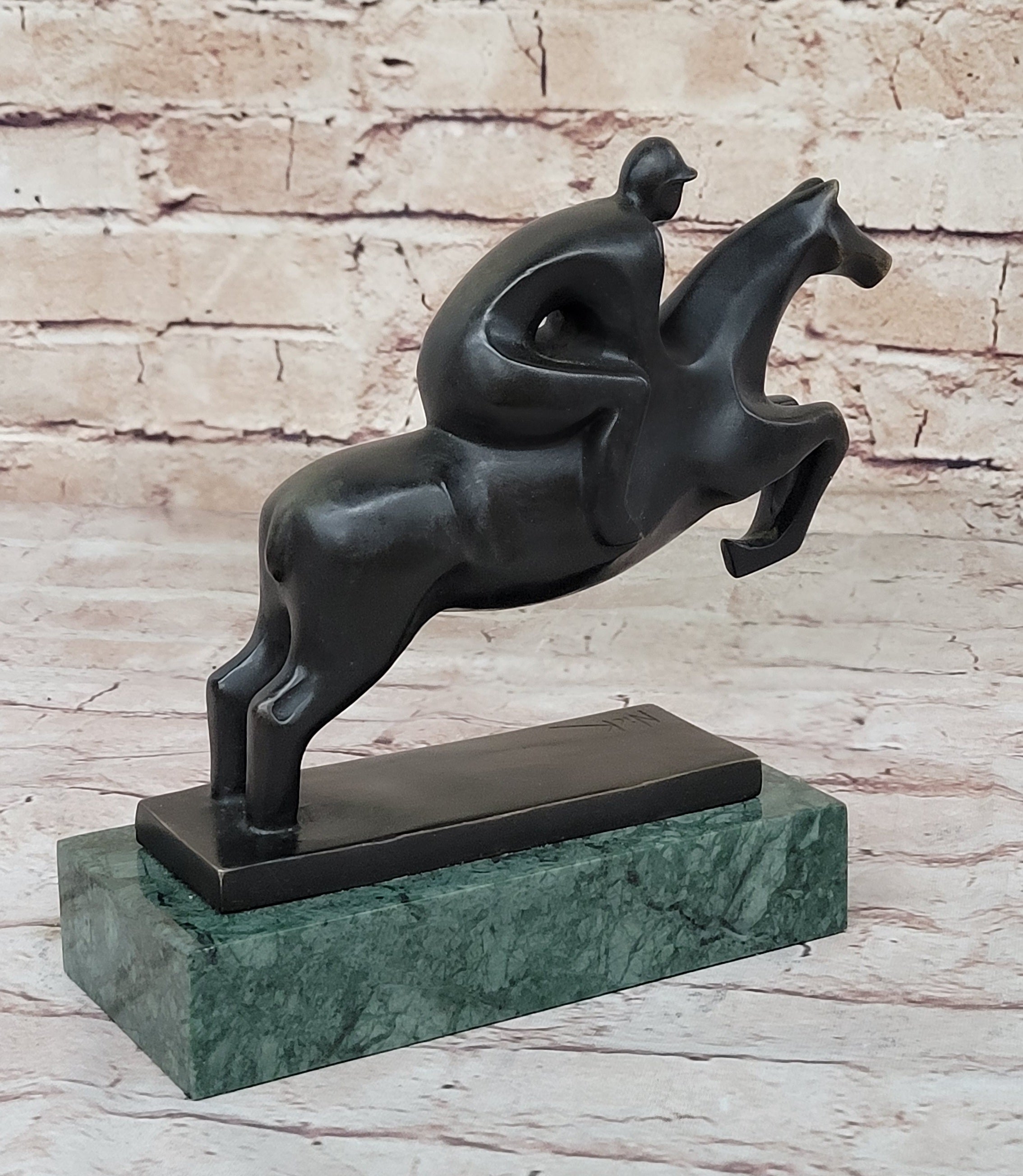Signed Mario Nick Sport Jockey on Horse Bronze Sculpture