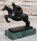 Signed Mario Nick Sport Jockey on Horse Bronze Sculpture
