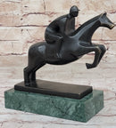Signed Mario Nick Sport Jockey on Horse Bronze Sculpture