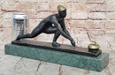 Bronze Curling Player Sculpture on Marble Base