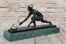 Bronze Curling Player Sculpture on Marble Base