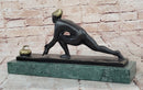 Bronze Curling Player Sculpture on Marble Base
