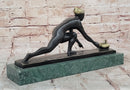 Bronze Curling Player Sculpture on Marble Base