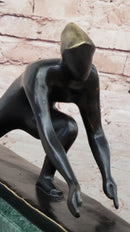 Bronze Curling Player Sculpture on Marble Base