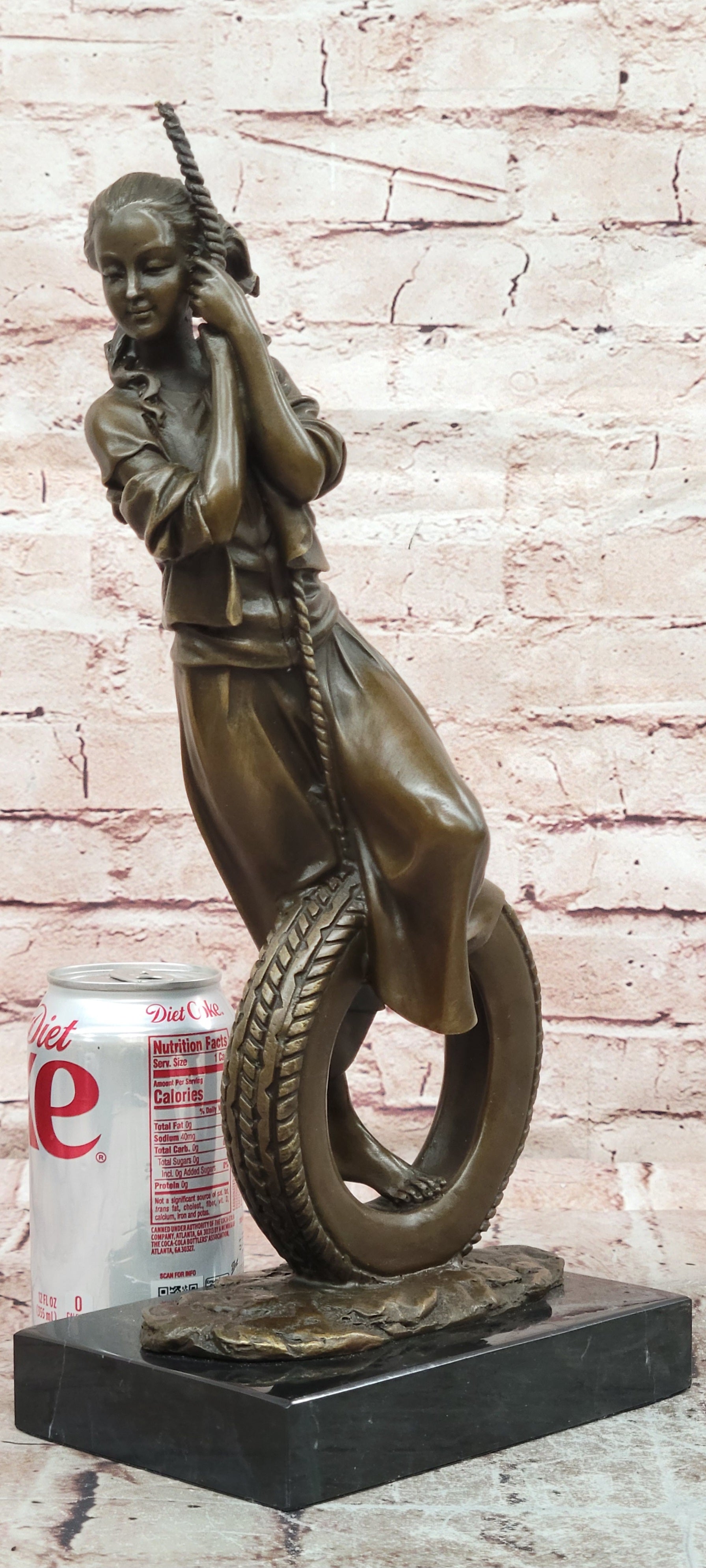 Signed Cesaro Young at Heart Girl Swinging Bronze Sculpture Hand Made Statue